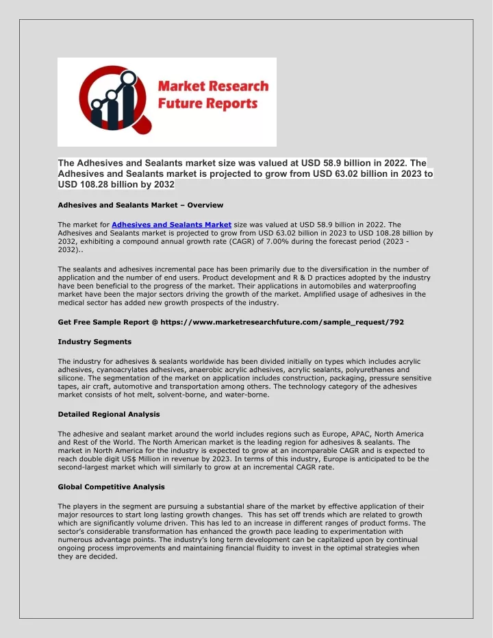 the adhesives and sealants market size was valued