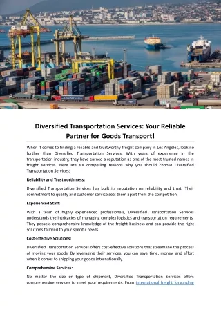 Diversified Transportation Services: Your Reliable Partner for Goods Transport!