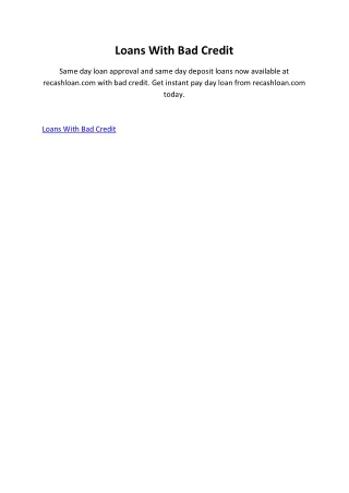loans with bad credit