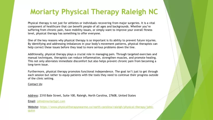 moriarty physical therapy raleigh nc
