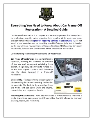 Everything You Need to Know About Car Frame-Off Restoration - A Detailed Guide
