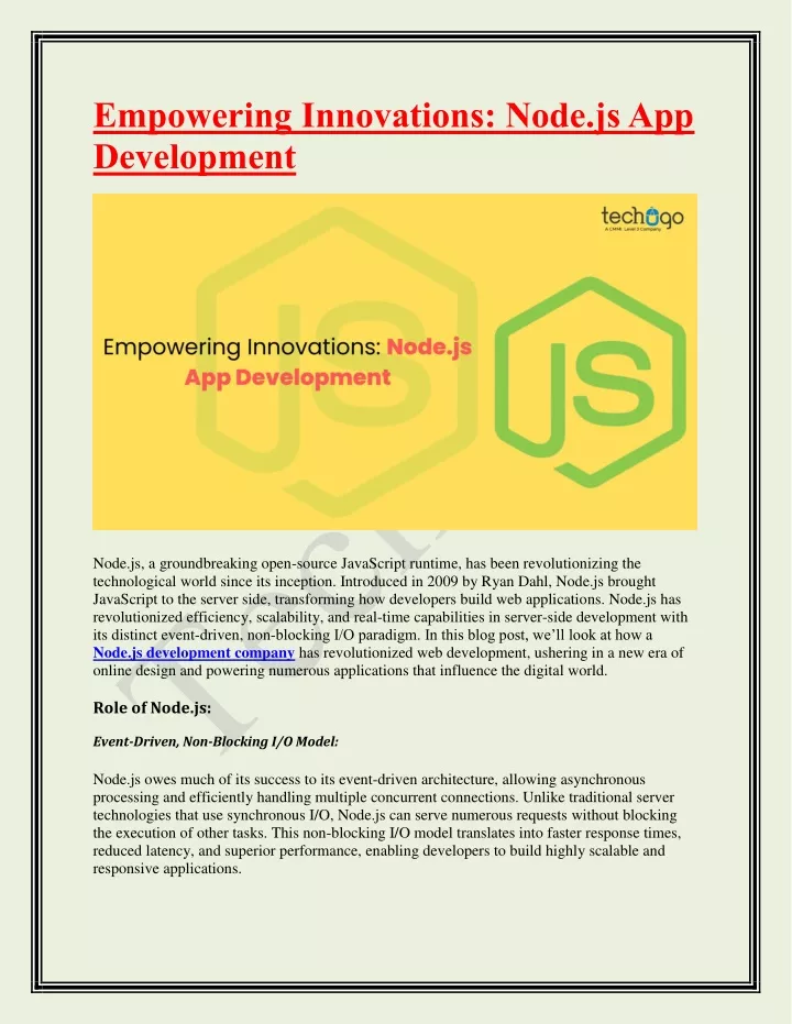empowering innovations node js app development