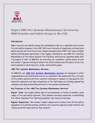 AMC Fire Systems Maintenance Services