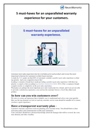 5 must-haves for an unparalleled warranty experience for your customers.
