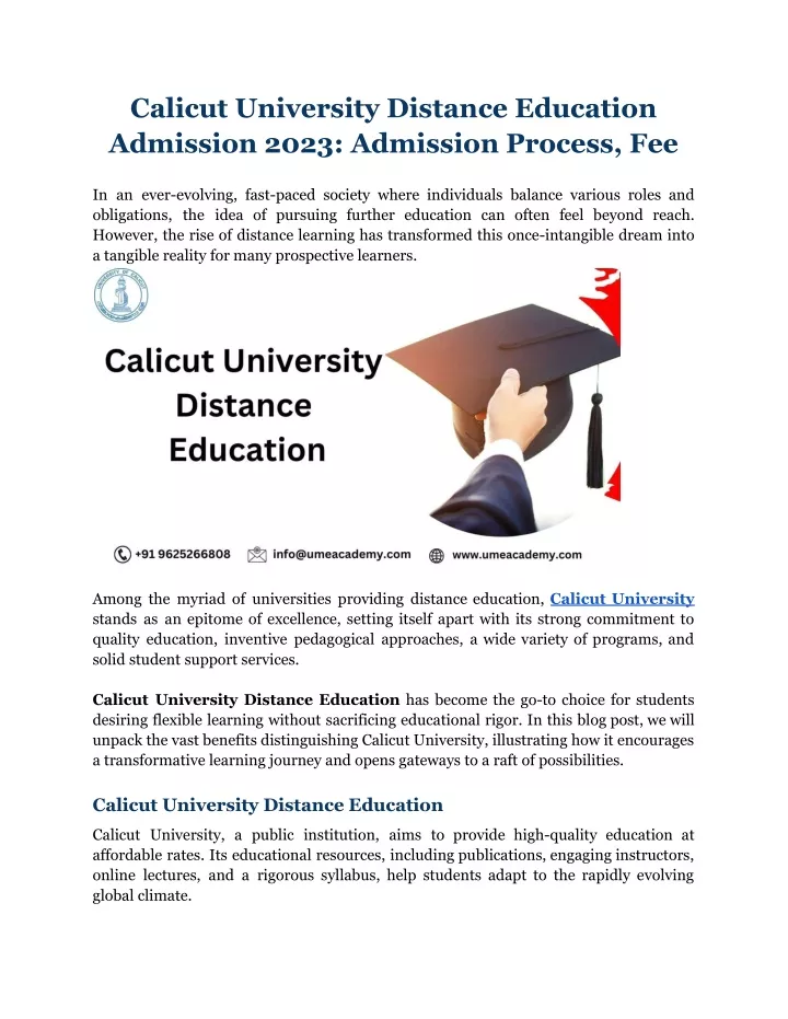 calicut university distance education admission