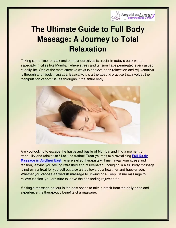 the ultimate guide to full body massage a journey