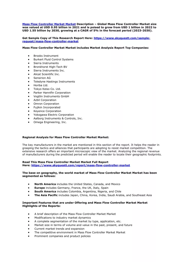 mass flow controller market market description