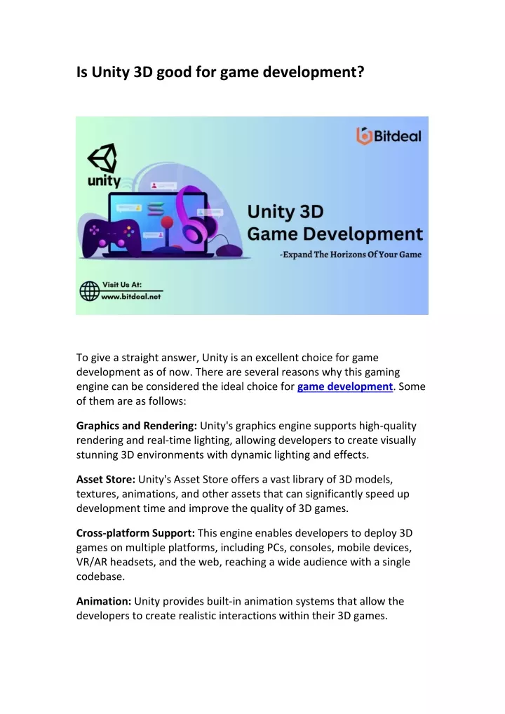 is unity 3d good for game development
