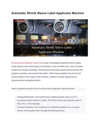 Automatic Shrink Sleeve Label Applicator Machine