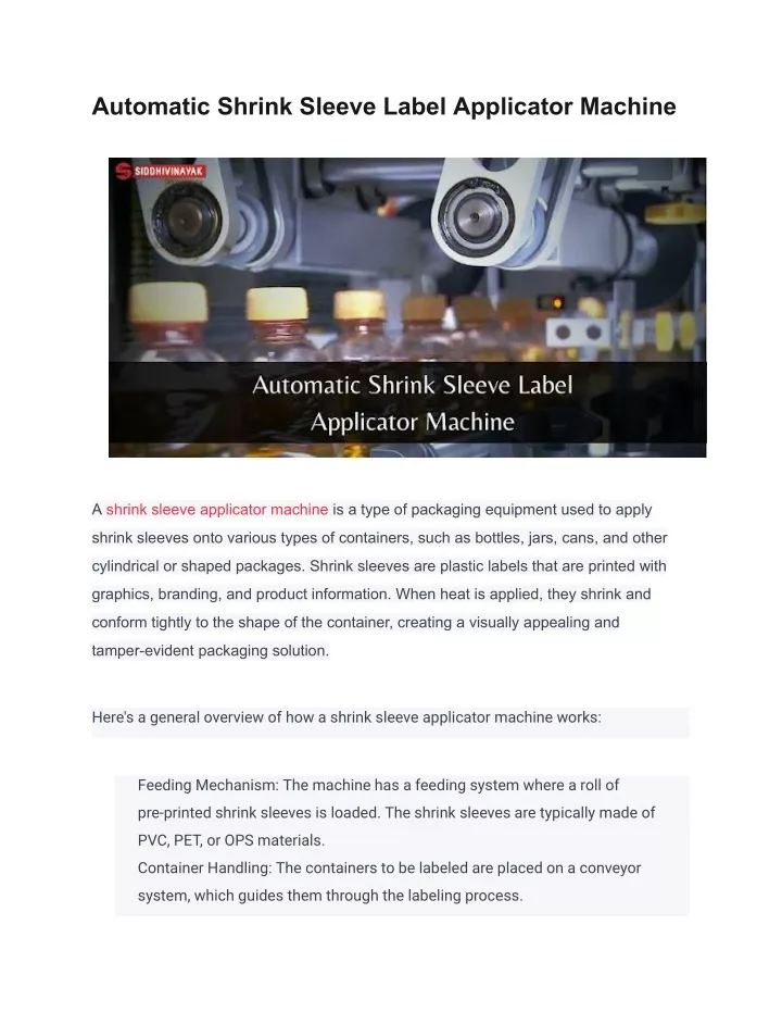 automatic shrink sleeve label applicator machine