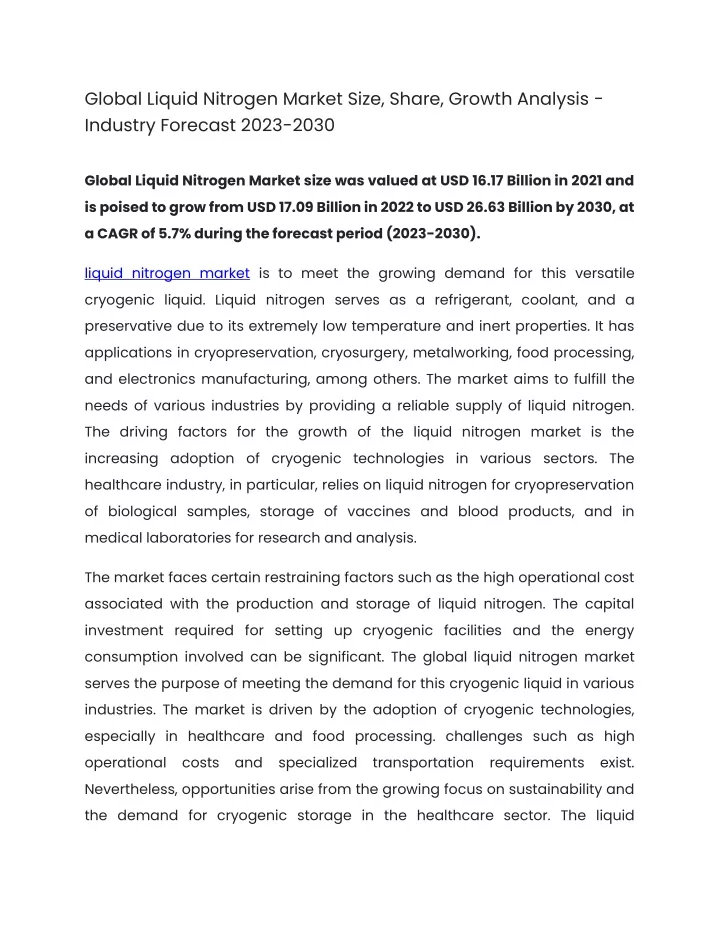 global liquid nitrogen market size share growth