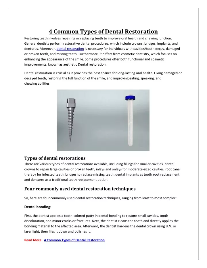 4 common types of dental restoration restoring