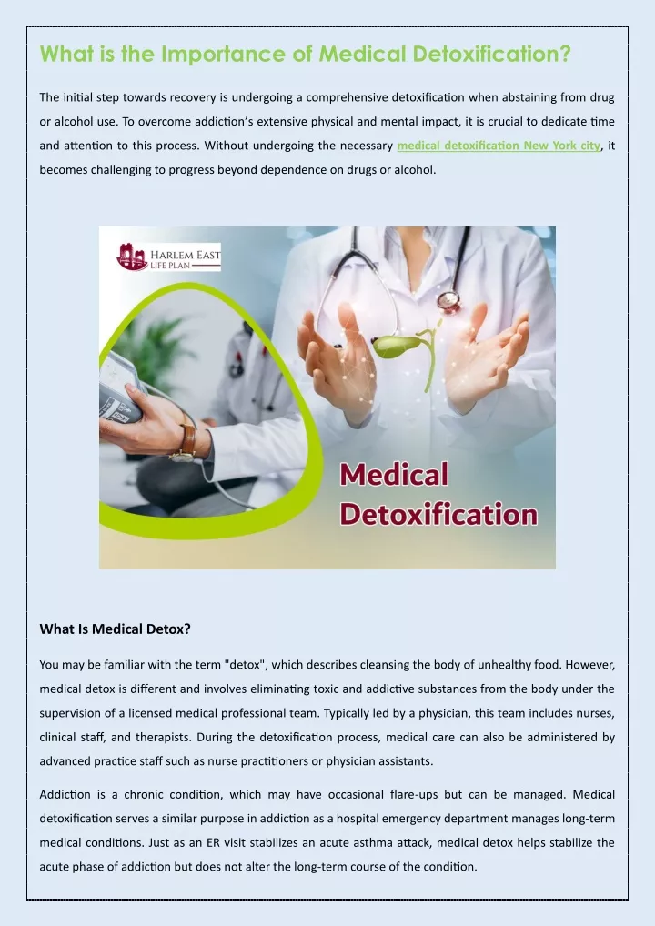 what is the importance of medical detoxification