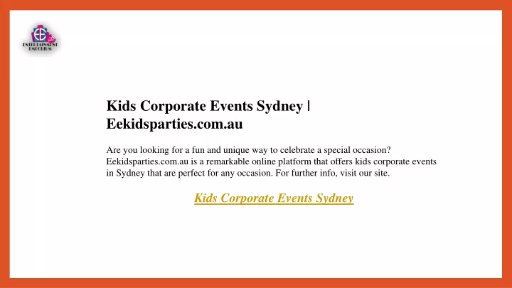 kids corporate events sydney eekidsparties