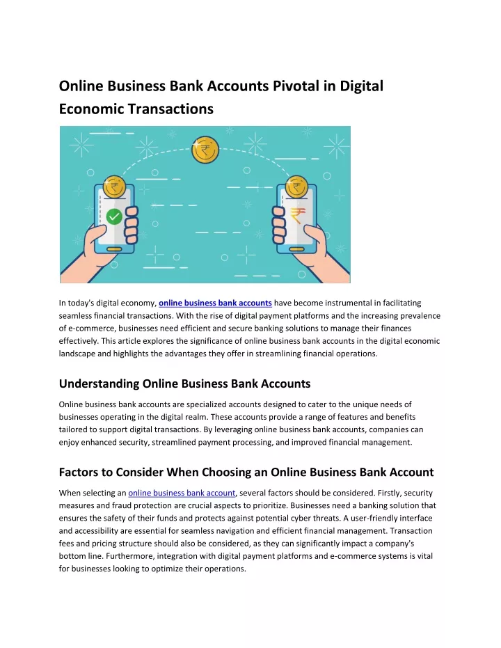 online business bank accounts pivotal in digital