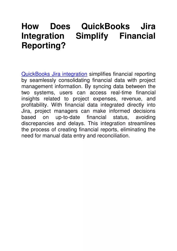 how integration reporting quickbooks jira