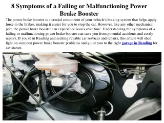 8 Symptoms of a Failing or Malfunctioning Power Brake Booster