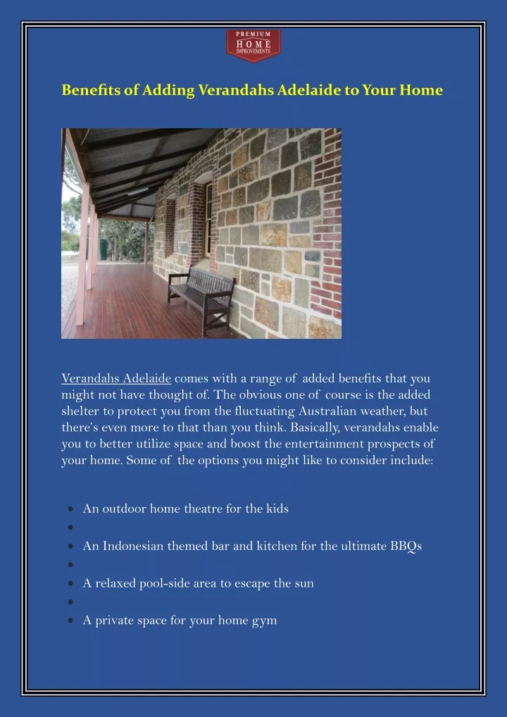 benefits of adding verandahs adelaide to your home
