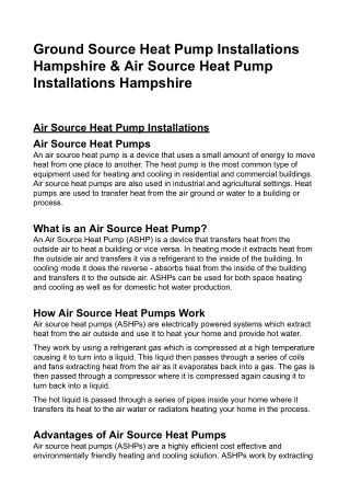 Ground Source Heat Pump Installations Hampshire &amp; Air Source Heat Pump Installations Hampshire