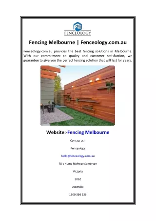 Fencing Melbourne Fenceology.com.au