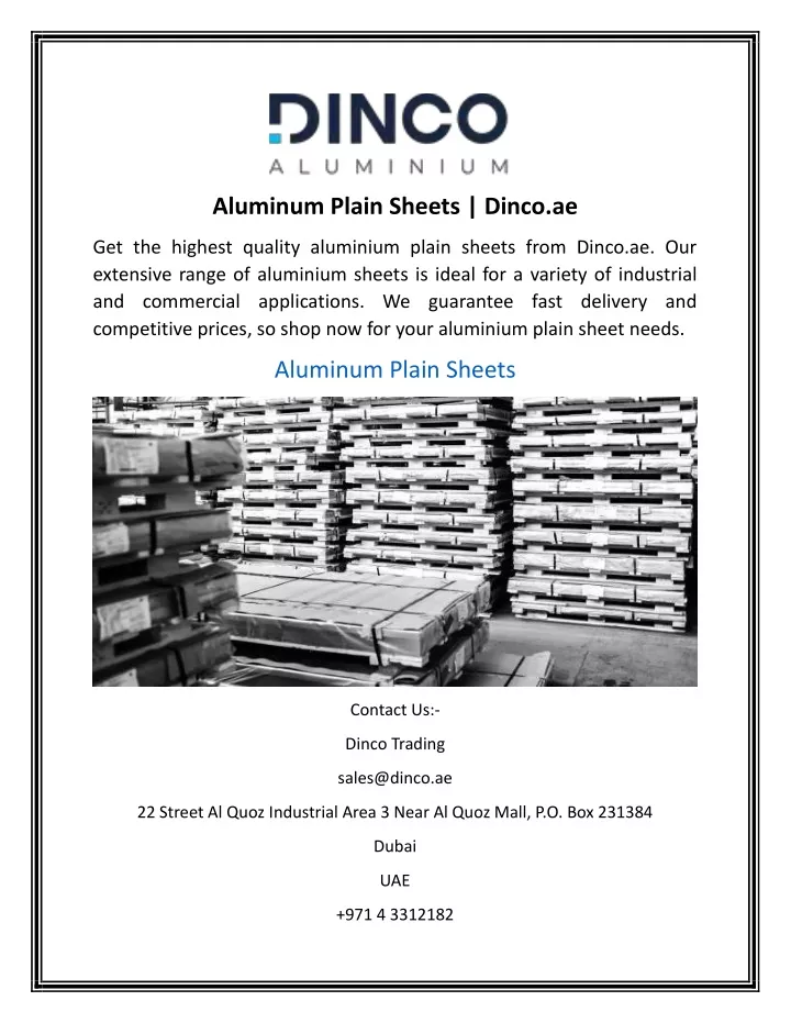 aluminum plain sheets dinco ae