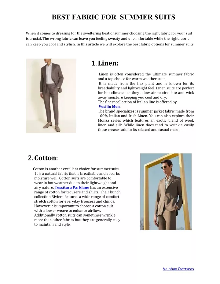PPT - Best fabrics for summer suits for men PowerPoint Presentation ...