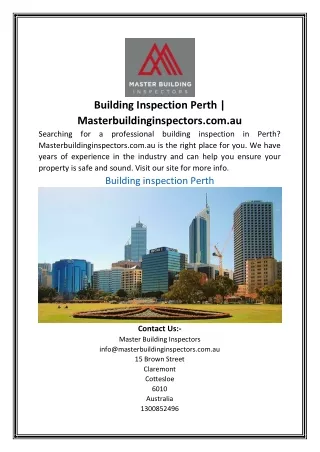 Building Inspection Perth Masterbuildinginspectors.com