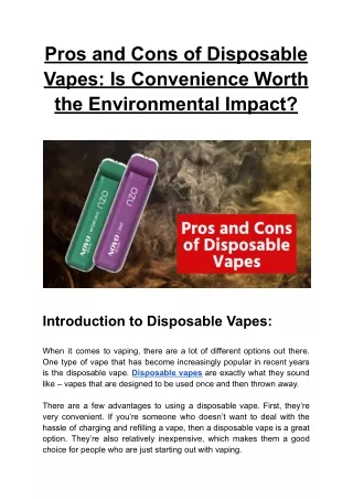 Pros and Cons of Disposable Vapes_ Is Convenience Worth the Environmental Impact