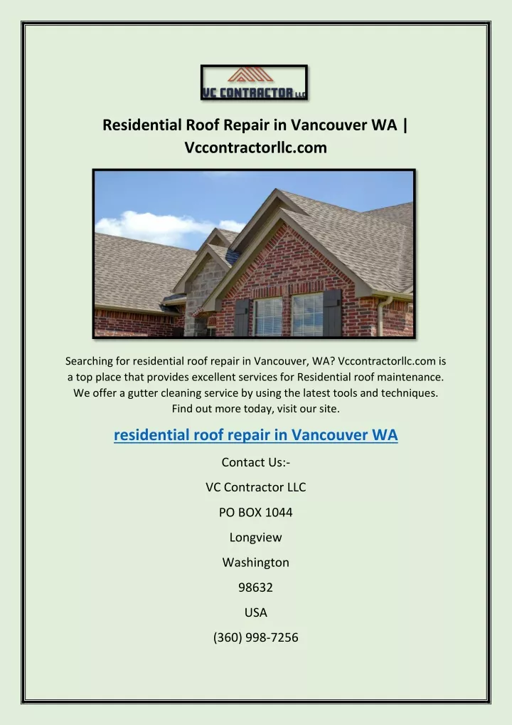 residential roof repair in vancouver