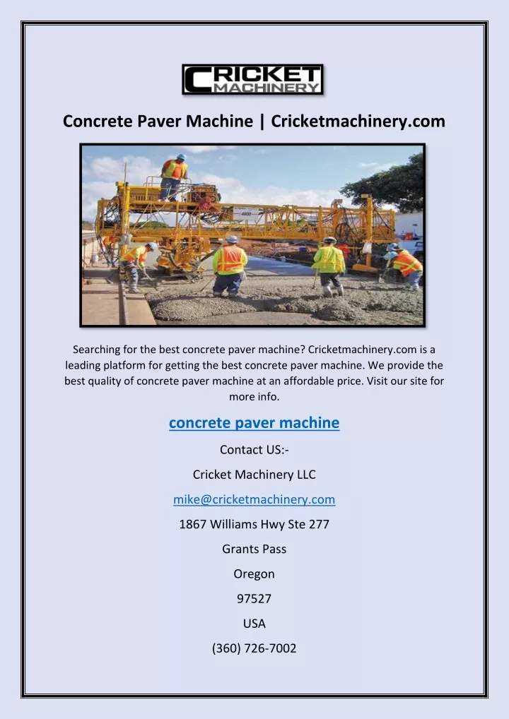 concrete paver machine cricketmachinery com