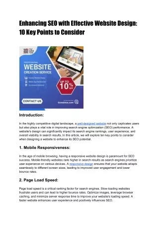 Enhancing SEO with Effective Website Design- 10 Key Points to Consider
