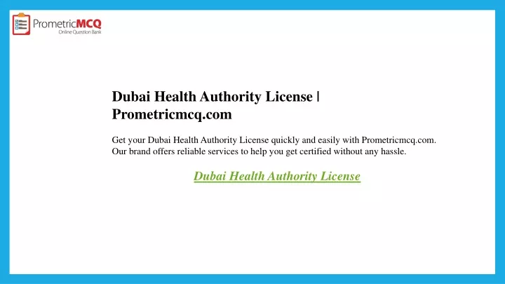 dubai health authority license prometricmcq