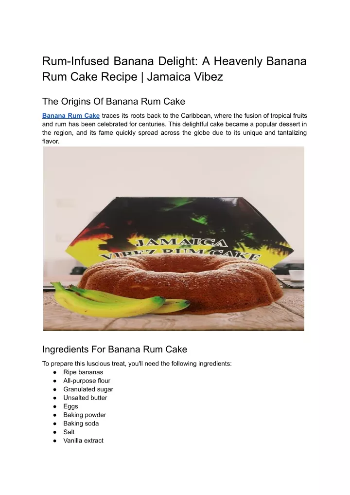 Ppt Rum Infused Banana Delight A Heavenly Banana Rum Cake Recipe Jamaica Vibez Powerpoint 