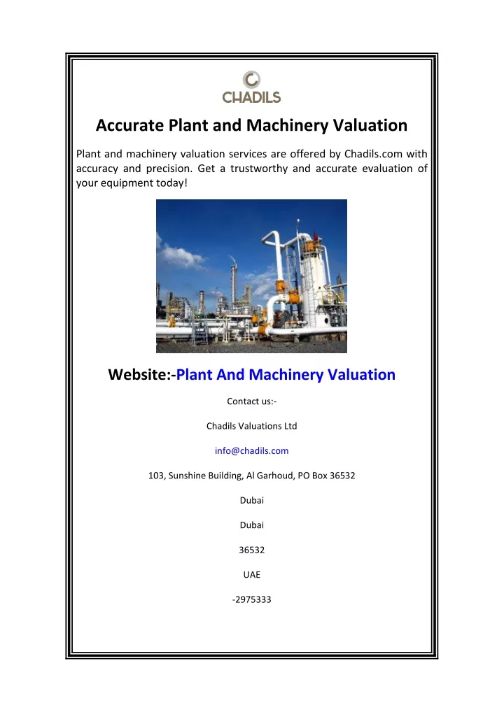 accurate plant and machinery valuation