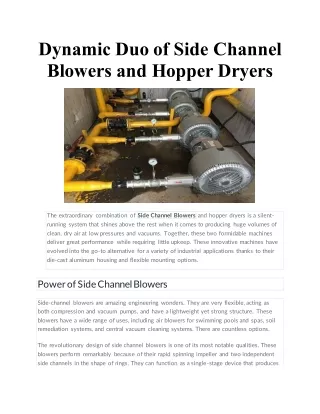 Dynamic Duo of Side Channel Blowers and Hopper Dryers