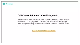 Call Center Solutions Dubai  Ringstar.io