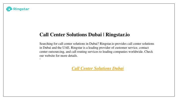 call center solutions dubai ringstar io searching