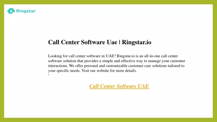 call center software uae ringstar io looking