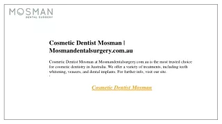 Cosmetic Dentist Mosman  Mosmandentalsurgery.com.au