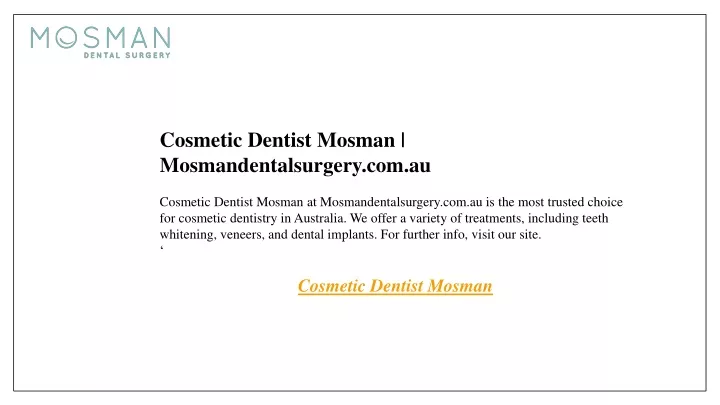 cosmetic dentist mosman mosmandentalsurgery