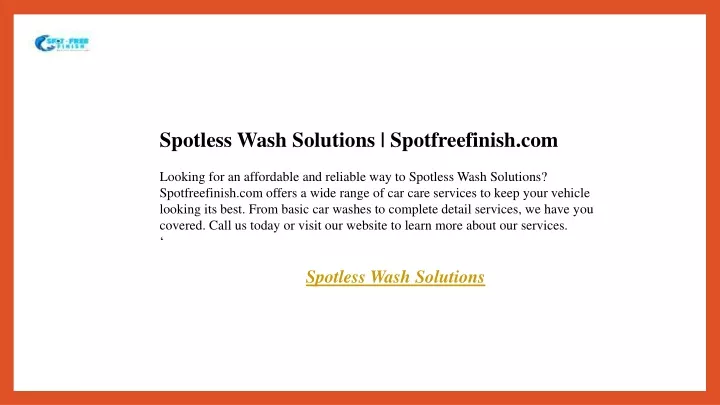 spotless wash solutions spotfreefinish