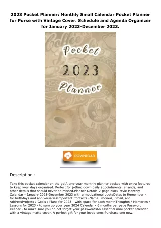 DOWNLOAD/PDF 2023 Pocket Planner: Monthly Small Calendar Pocket Planner for Purs