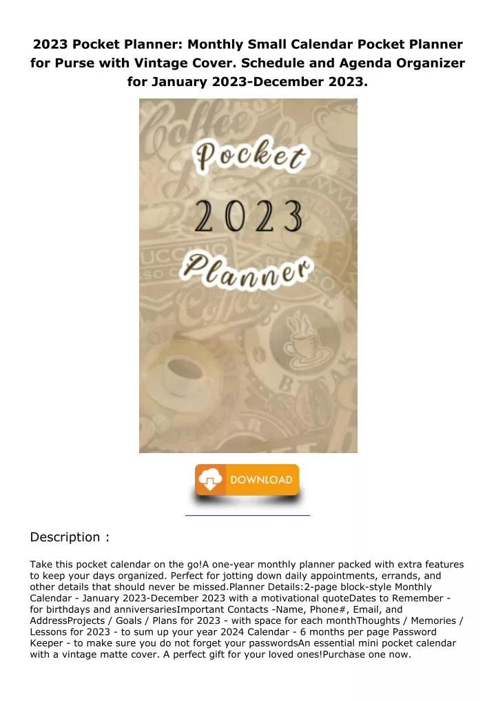 2023 pocket planner monthly small calendar pocket