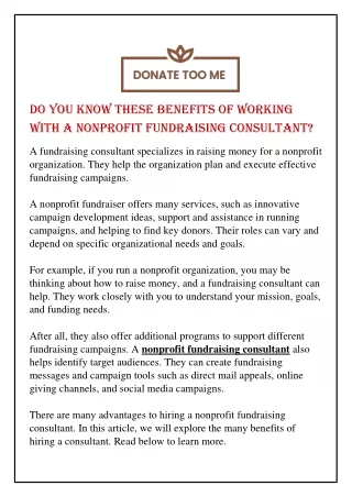 Do You Know these Benefits of Working with a Nonprofit Fundraising Consultant