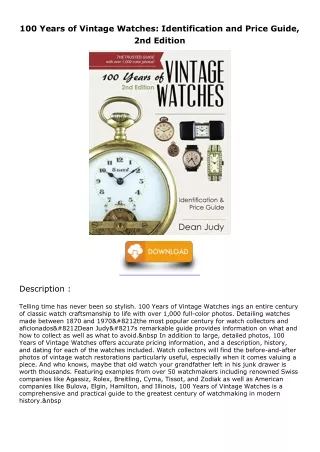 Read ebook [PDF] 100 Years of Vintage Watches: Identification and Price Guide, 2