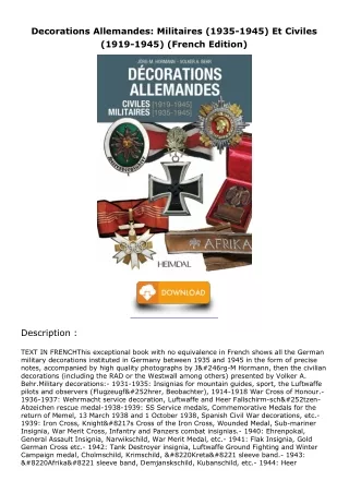 PDF_ Decorations Allemandes: Militaires (1935-1945) Et Civiles (1919-1945) (Fren