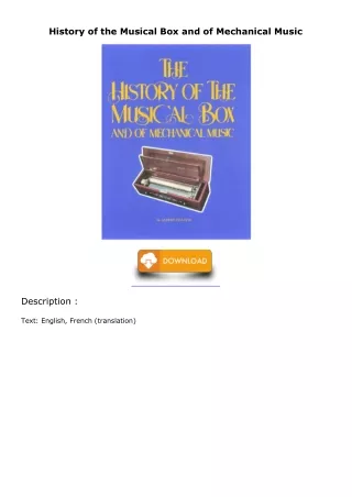 DOWNLOAD/PDF History of the Musical Box and of Mechanical Music ipad