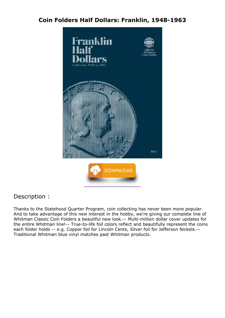 coin folders half dollars franklin 1948 1963