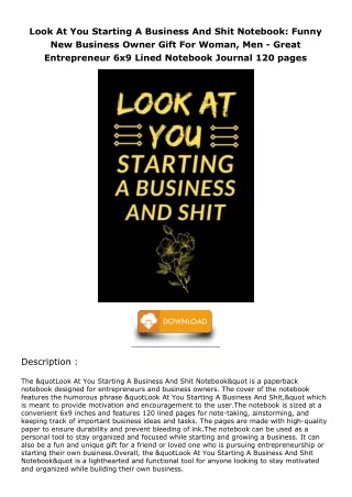 PDF_ Look At You Starting A Business And Shit Notebook: Funny New Business Owner