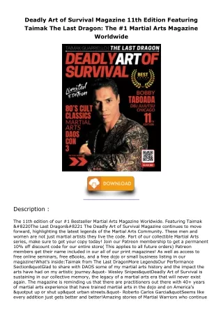 Read ebook [PDF] Deadly Art of Survival Magazine 11th Edition Featuring Taimak T